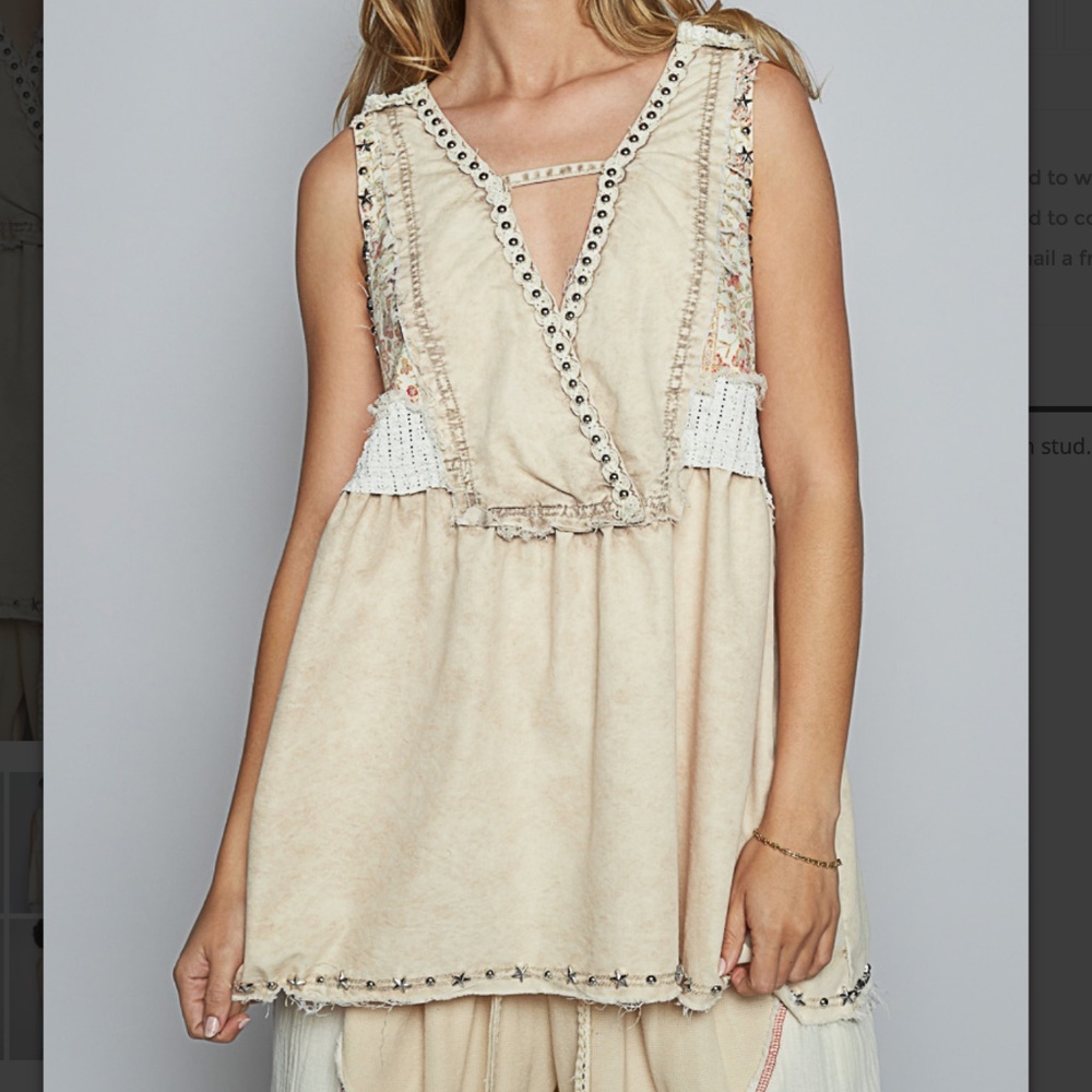 POL Cream Sleeveless Top with Studded Details